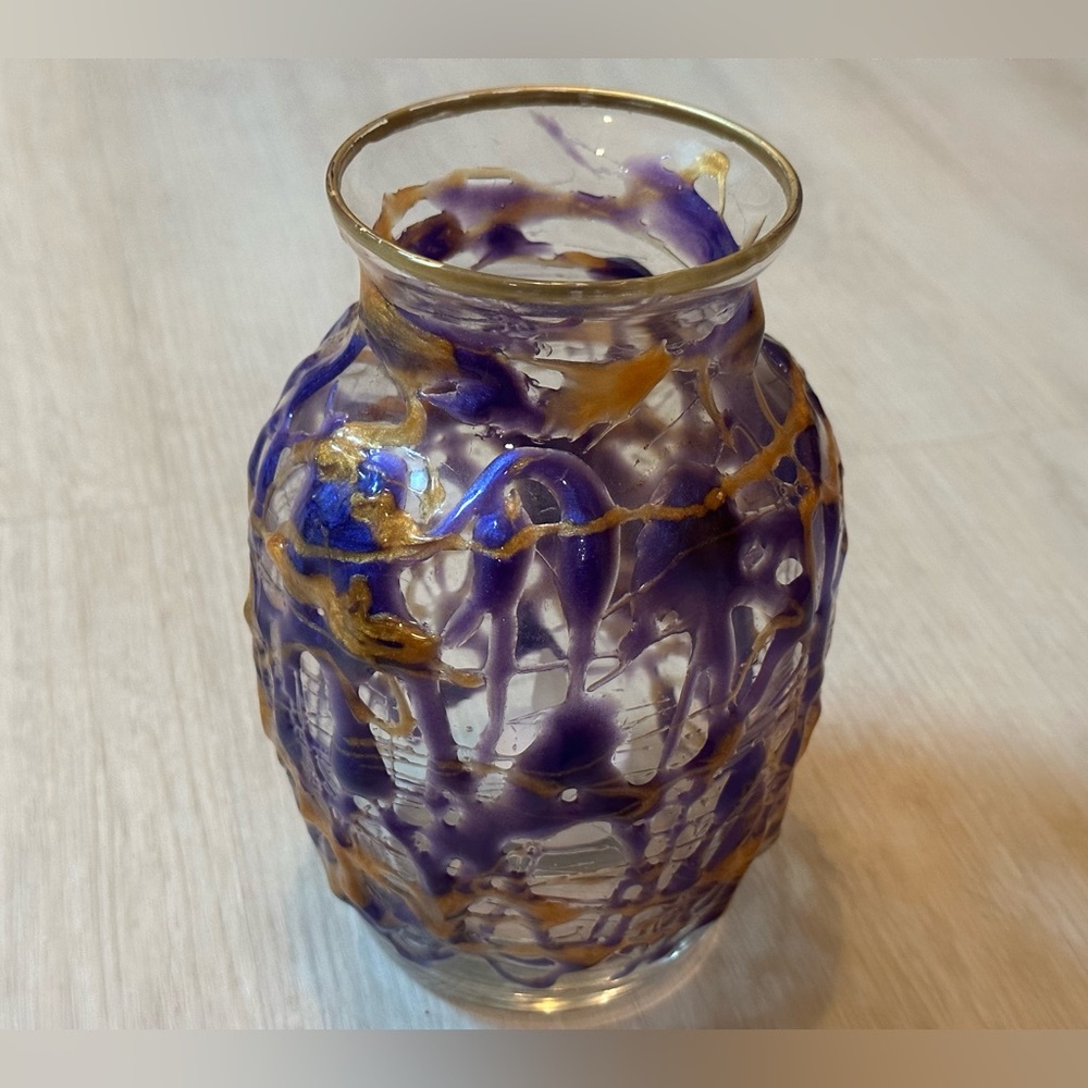 Handmade Purple & Gold Resin Glass Vase, Unique Home Decor, Accent Light Option